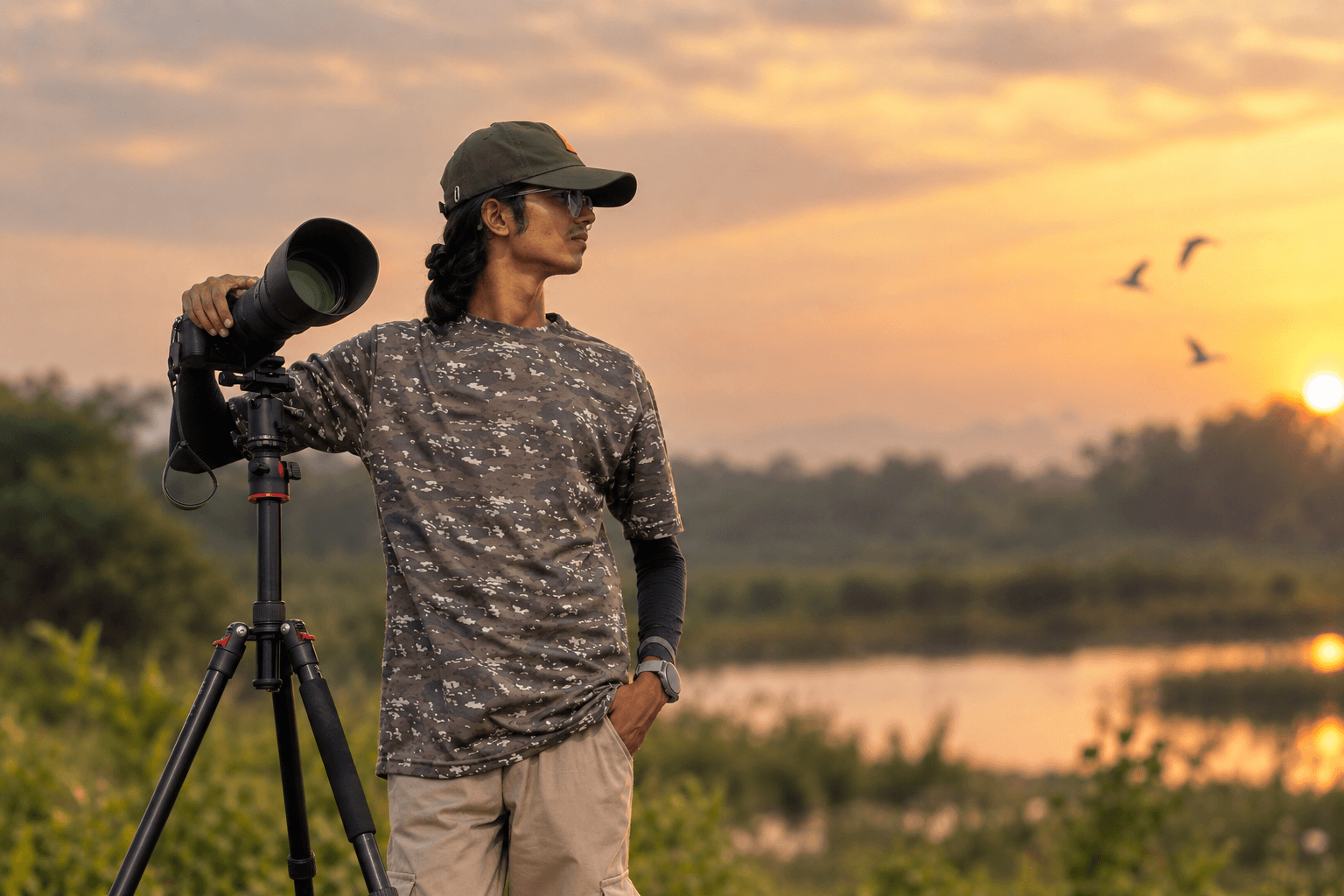 Wildlife photographer capturing a moment in nature